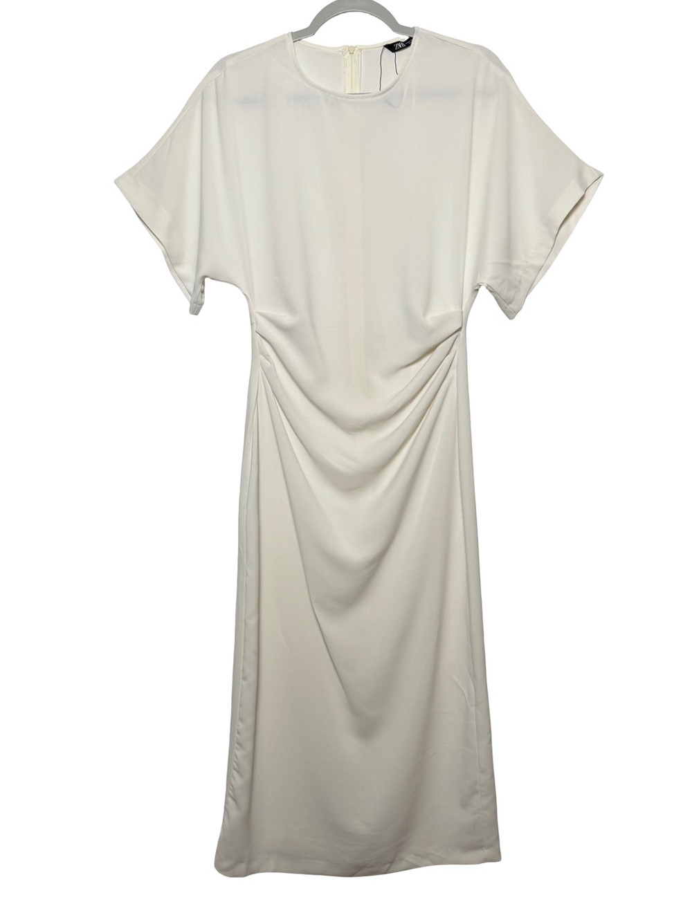 Zara Women’s Ivory Draped Midi Dress, Medium. NWOT
